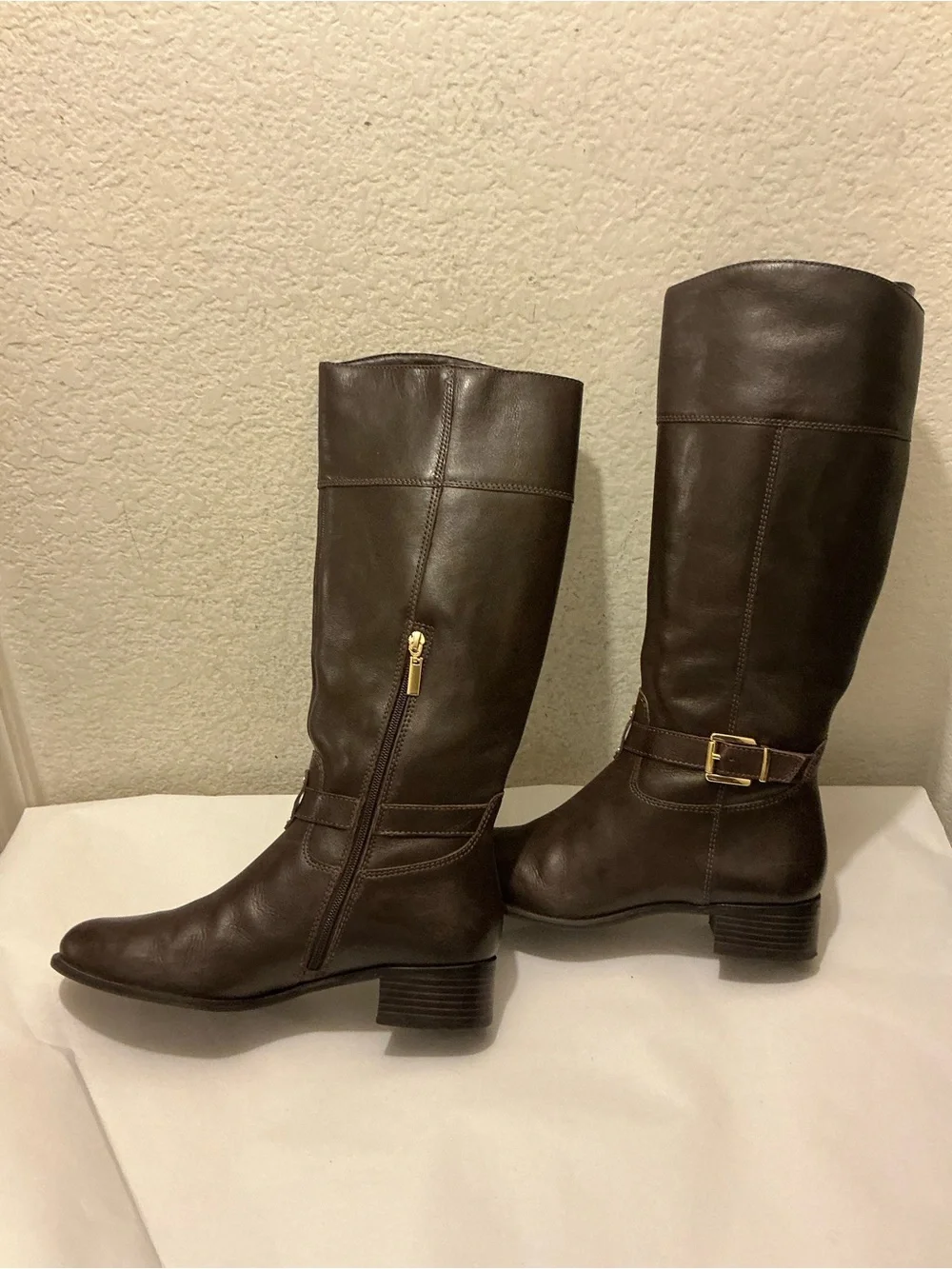 Banana Republic Sloanne Dark Brown Leather Knee Boots with Gold Buckle